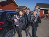 ukrainsk kvinde med sin en måned gammel søn
