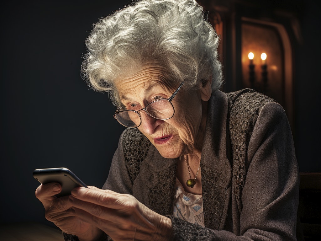 Ældrevenlig mobil holdes af ældre kvinde