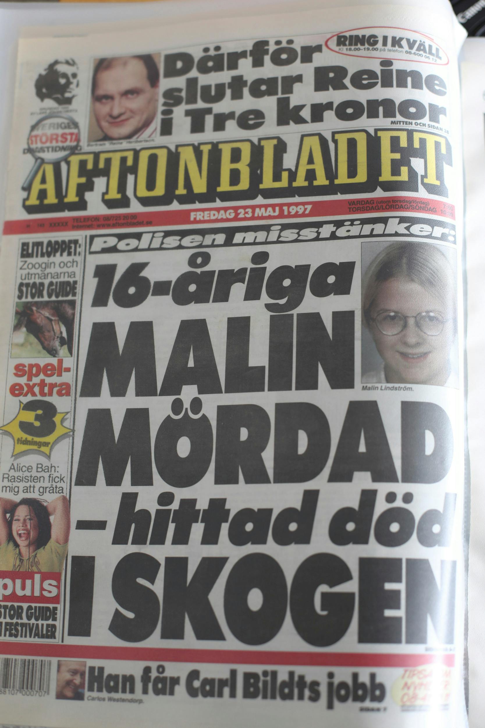 Aftenbladets forside den. 23. maj 1997