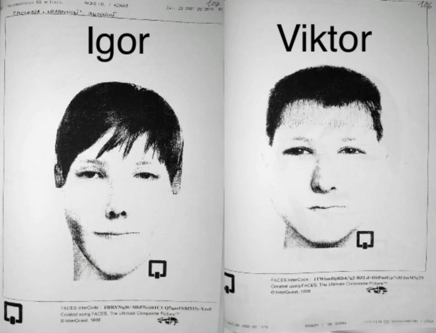 Fantomtegningerne af Igor og Viktor, baseret på Vadims beskrivelser.