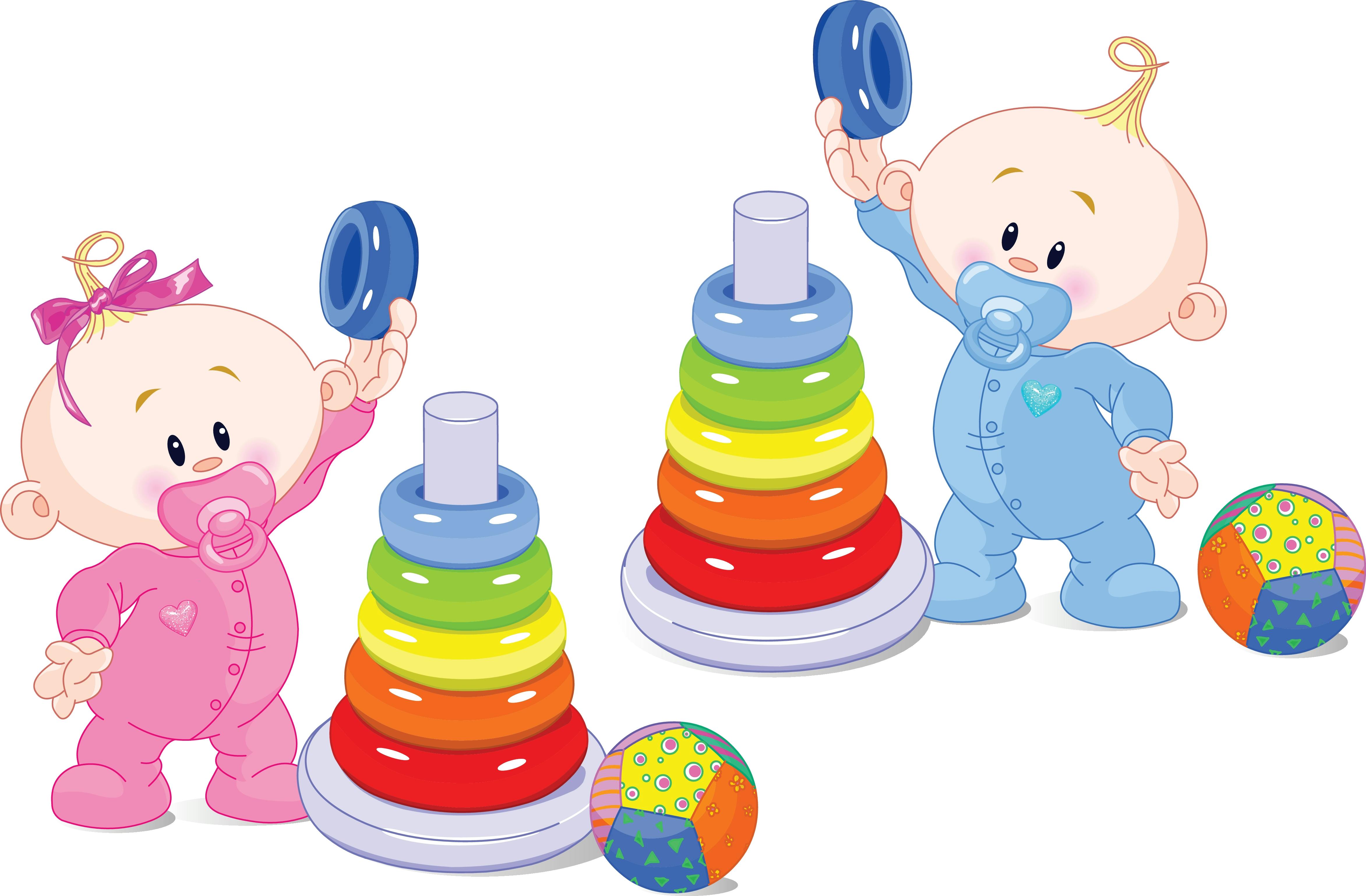 Grafisk illustration af to babyer, der leger