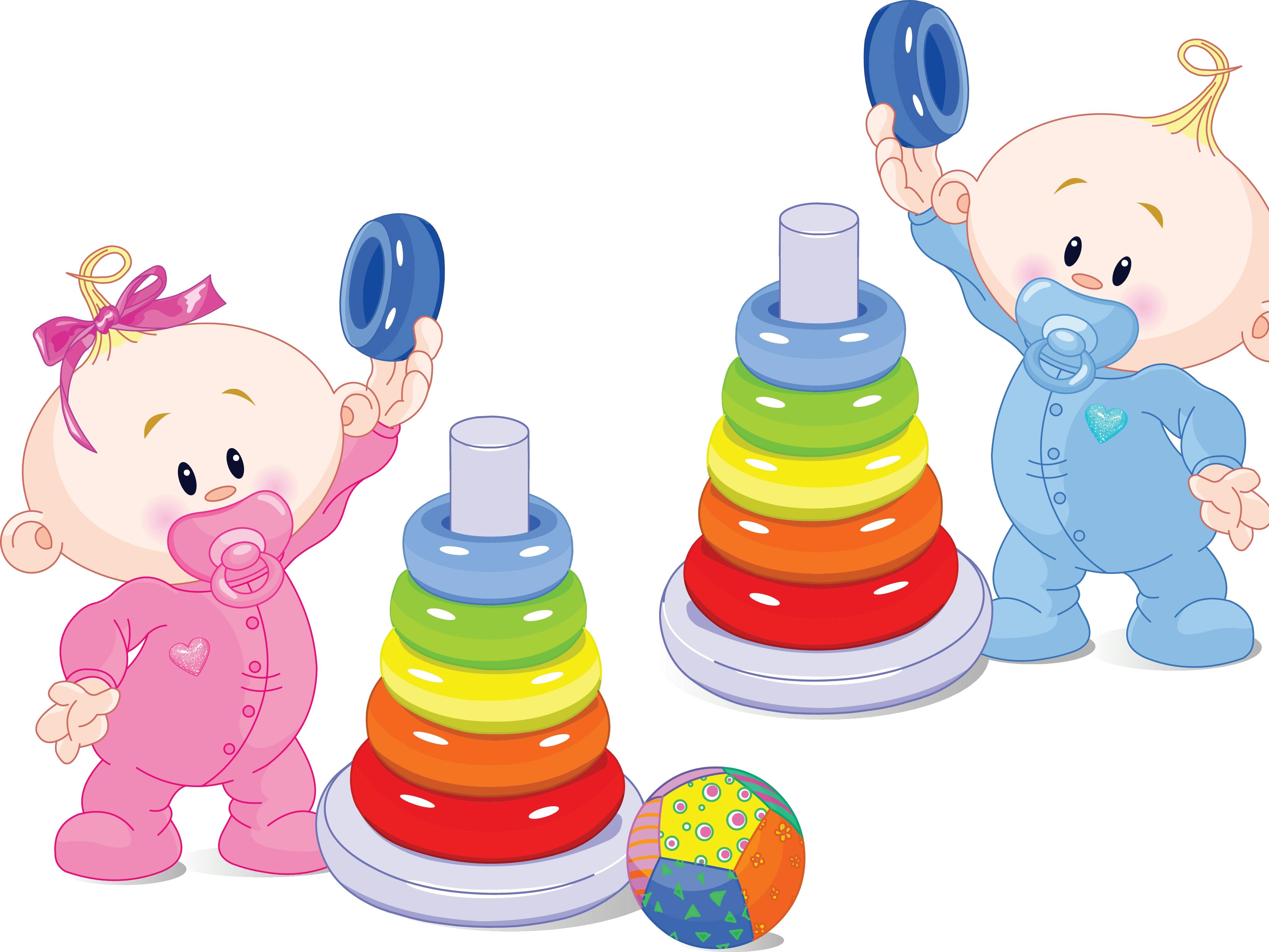 Grafisk illustration af to babyer, der leger