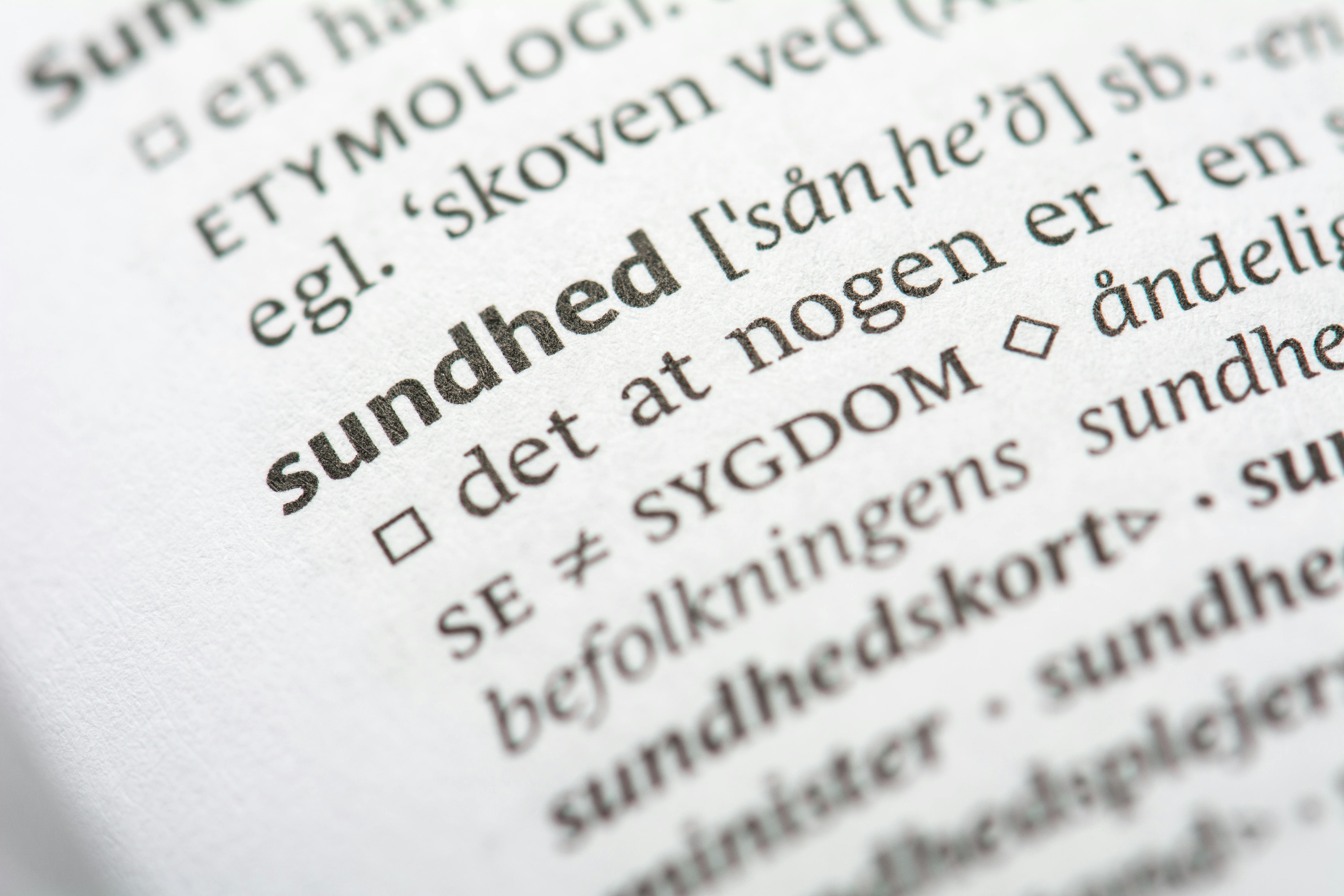 Ordet "sundhed" i ordbogen