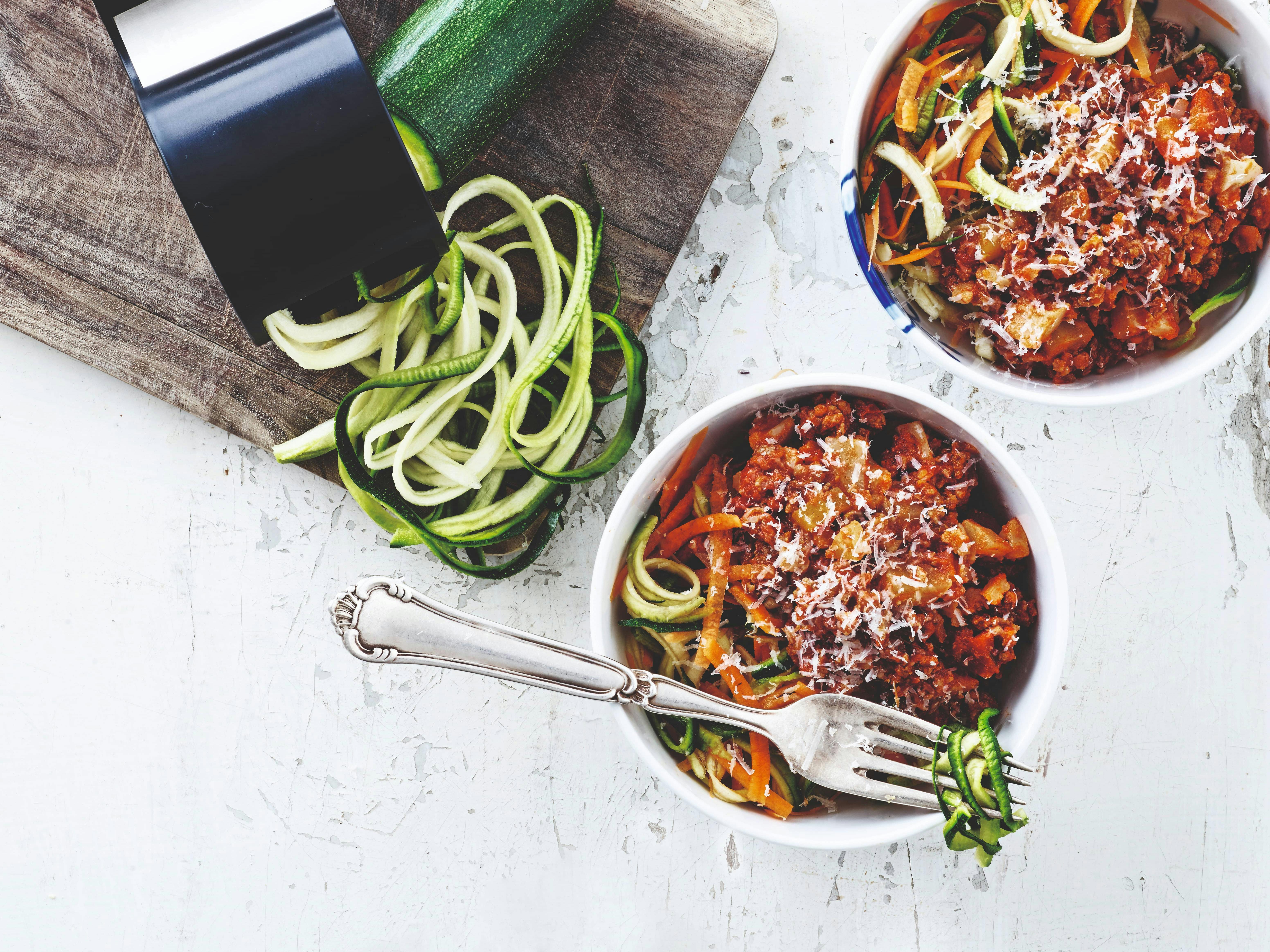 Grøntsagsspaghetti med kødsauce
