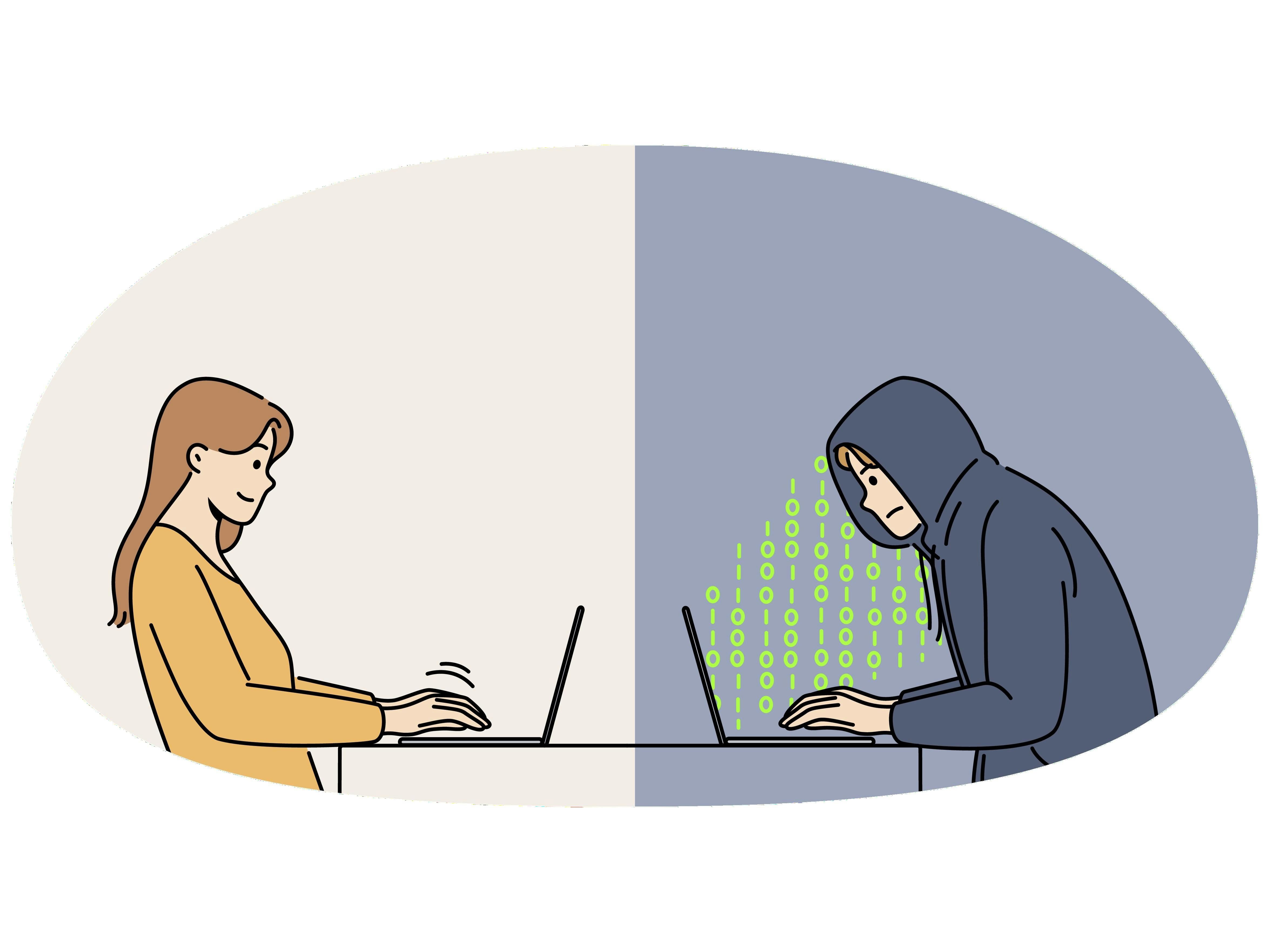 Digital svindel: Kvinde og en mand der sidder og taler over en skærm. 