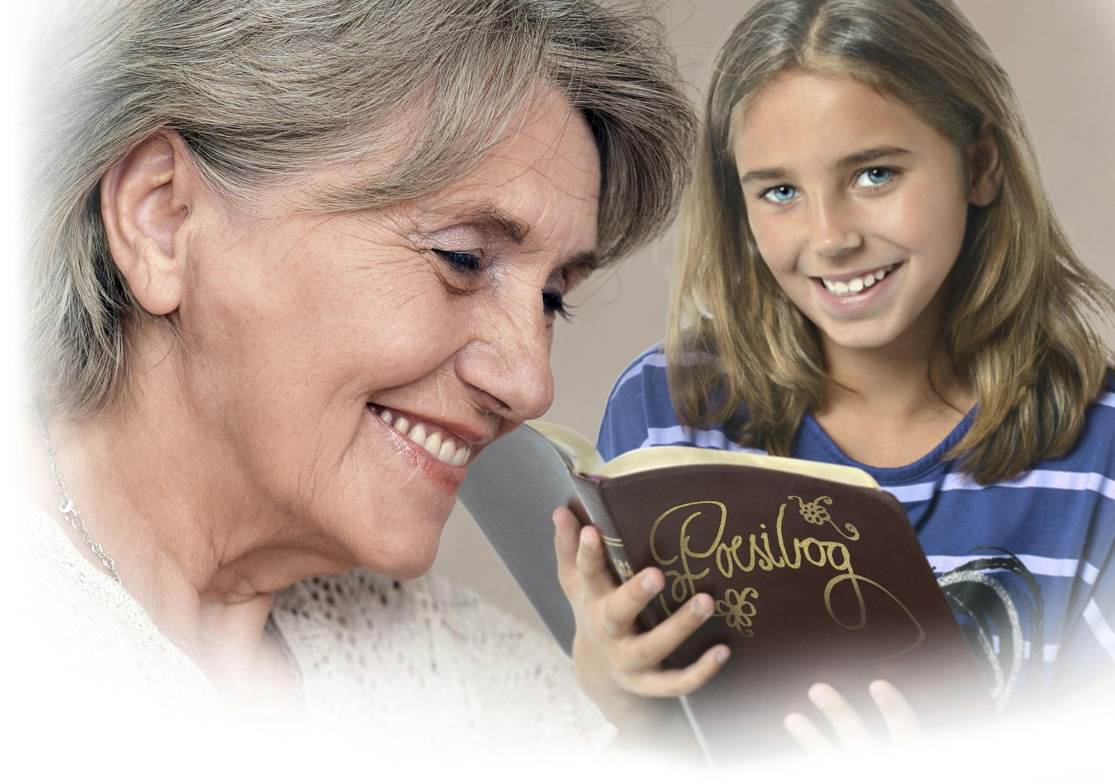 Bedstemor og barnebarn med poesibog