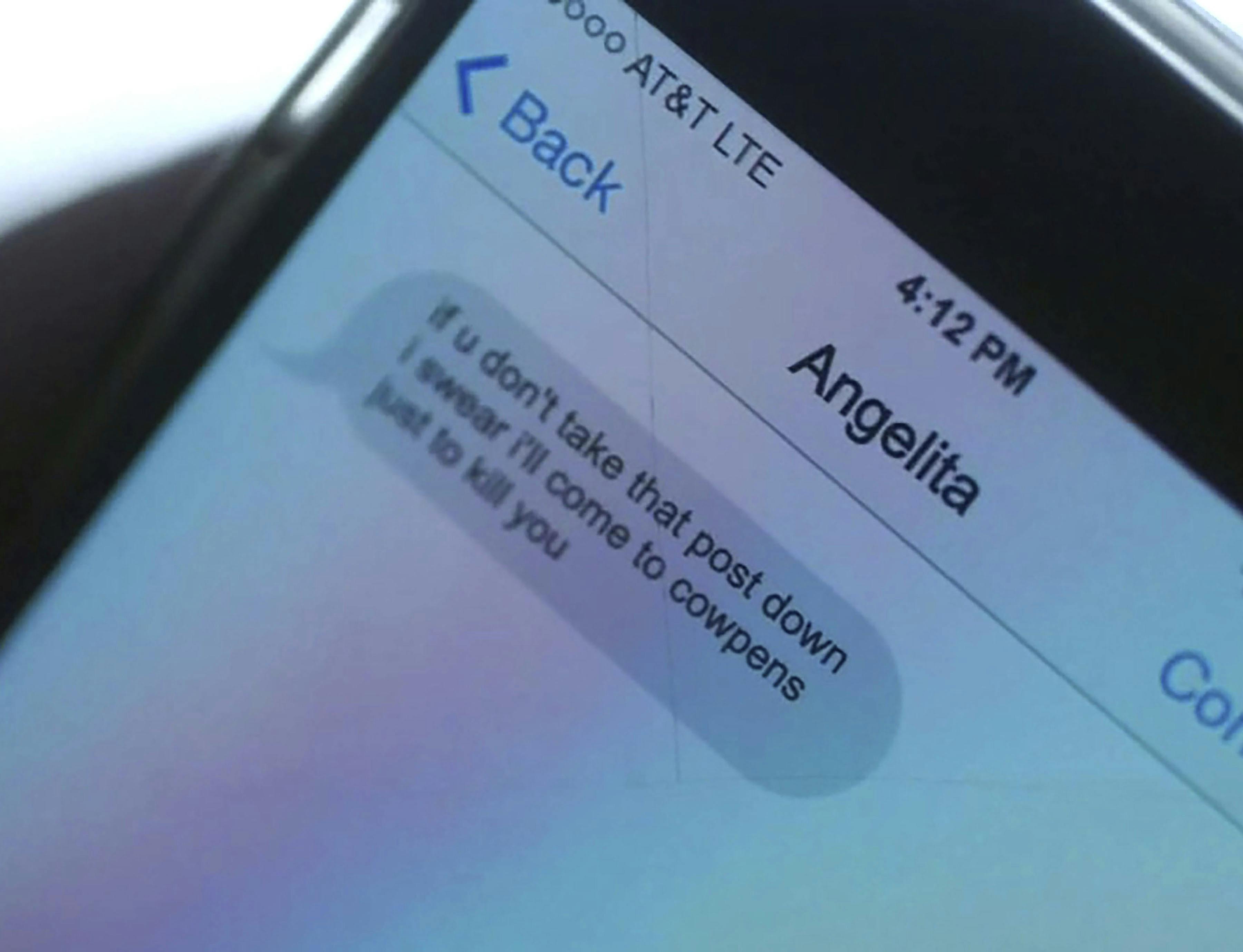 Billede af en sms som Angelita sendte til Brent.
