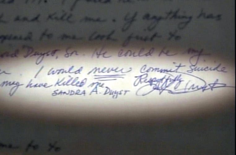 Mordet på Sandra Duyst - Sandra Duysts brev