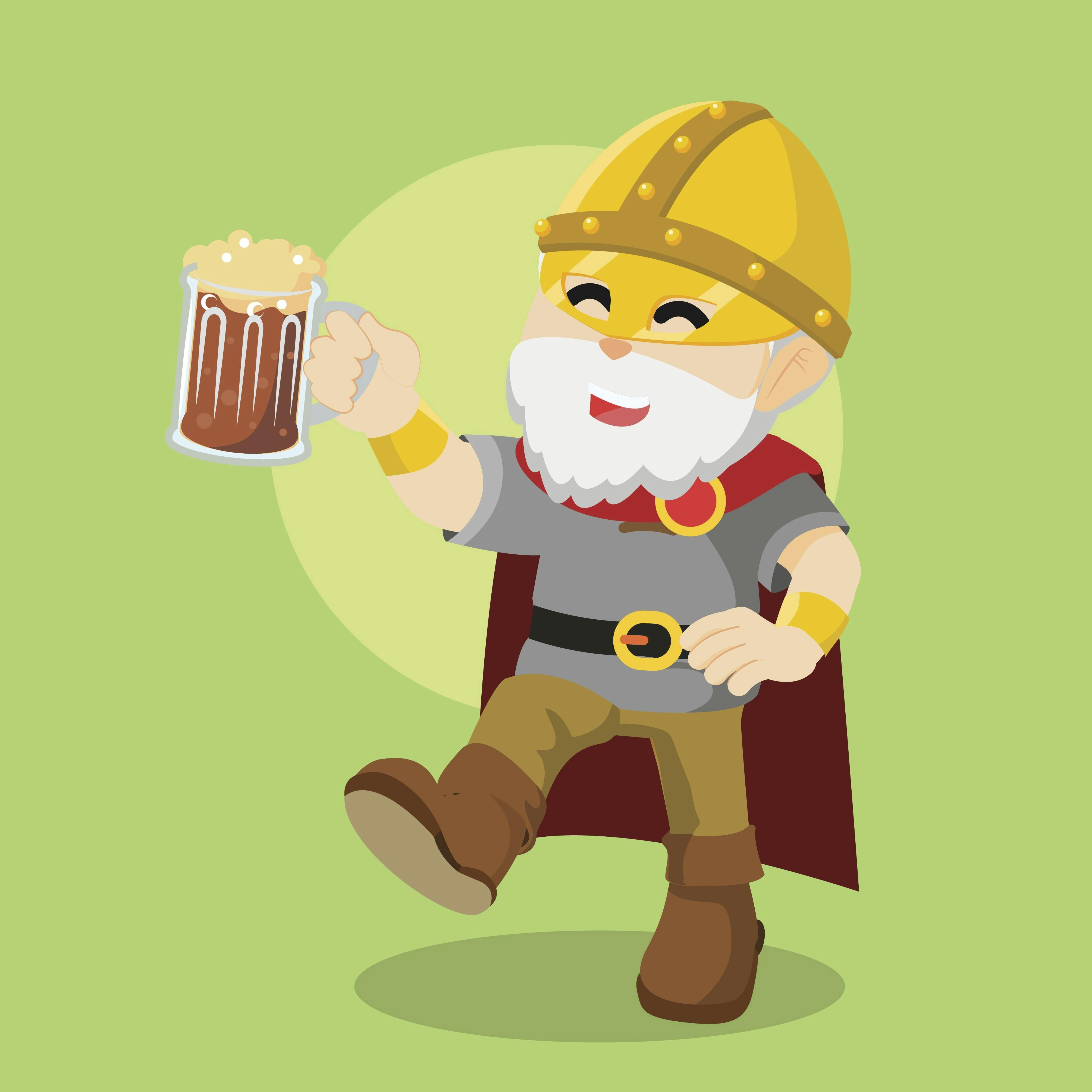 Grafisk fremstilling af viking med øl - øl fandtes i mange tidligere civilisationer