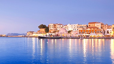 Havnen i Chania By, Kreta, ved solnedgang