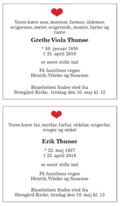 Grethe og Eriks dødsannoncer i Gladsaxebladet