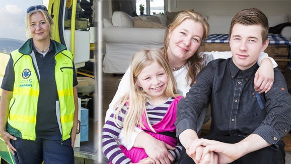 Redningskvinden Camilla med børnene Xenia og Oliver
